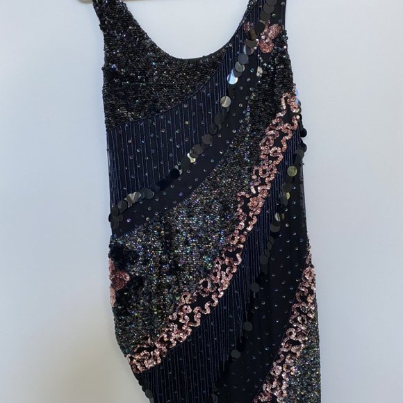 Vintage VTG 80's Sequin Beaded Flapper Style Medium Size Black Party Dress - Picture 2 of 2